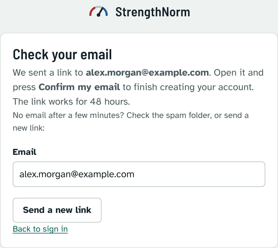 Check your email page with a form to send a new link