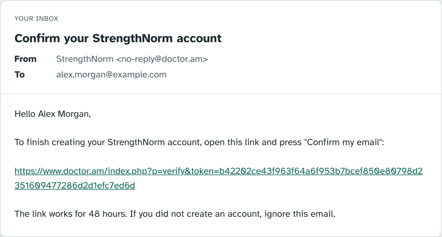 The confirmation email with a link to confirm the account